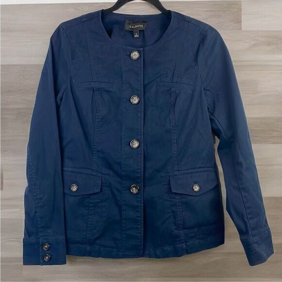 Talbots Women's Casual Cotton Blend Button Front Utility Jacket Blue Size 2 - Picture 1 of 10